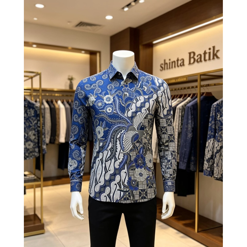 batik tulis kemeja slimfit parang biru motif baru batik tulis