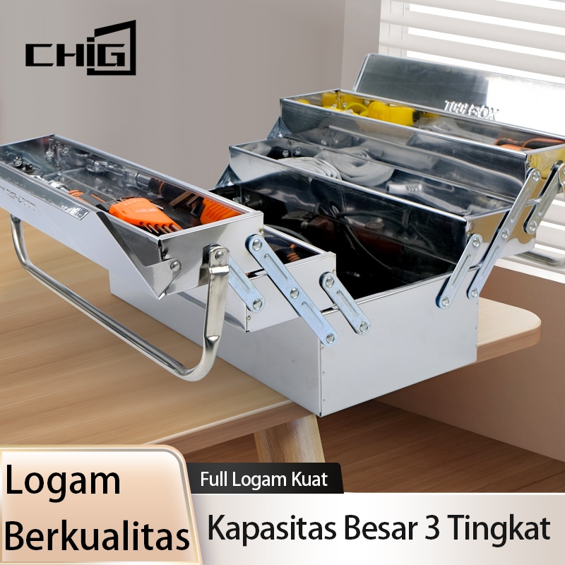 CHIGE Tool Box Besi 2 Susun 3 Susun Kotak Perkakas Bengkel Mobil Motor Kotak Alat Mekanik Montir Hea