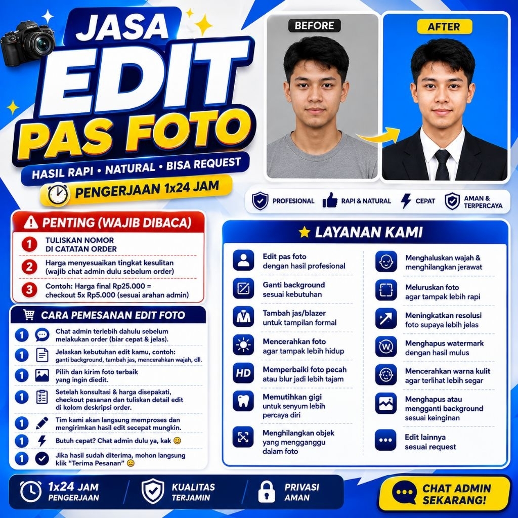 Edit Pas Foto / edit baju jas / edit background / resize foto