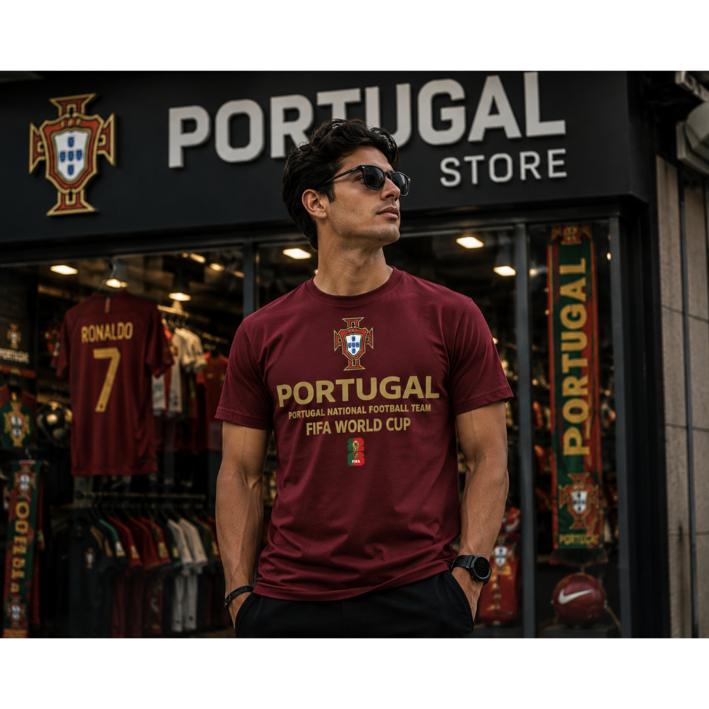 Kaos Lengan Pendek Santai Piala Dunia 2026 Amerika Serikat, Kanada, Meksiko - Timnas Portugal Free T