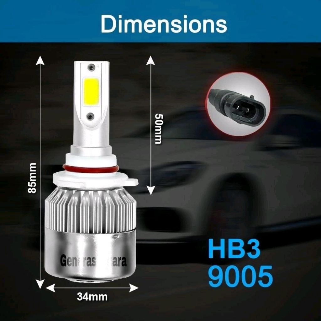 Lampu Utama Mobil LED Headlight C6 Lampu Depan Mobil C6 HB3 Silver