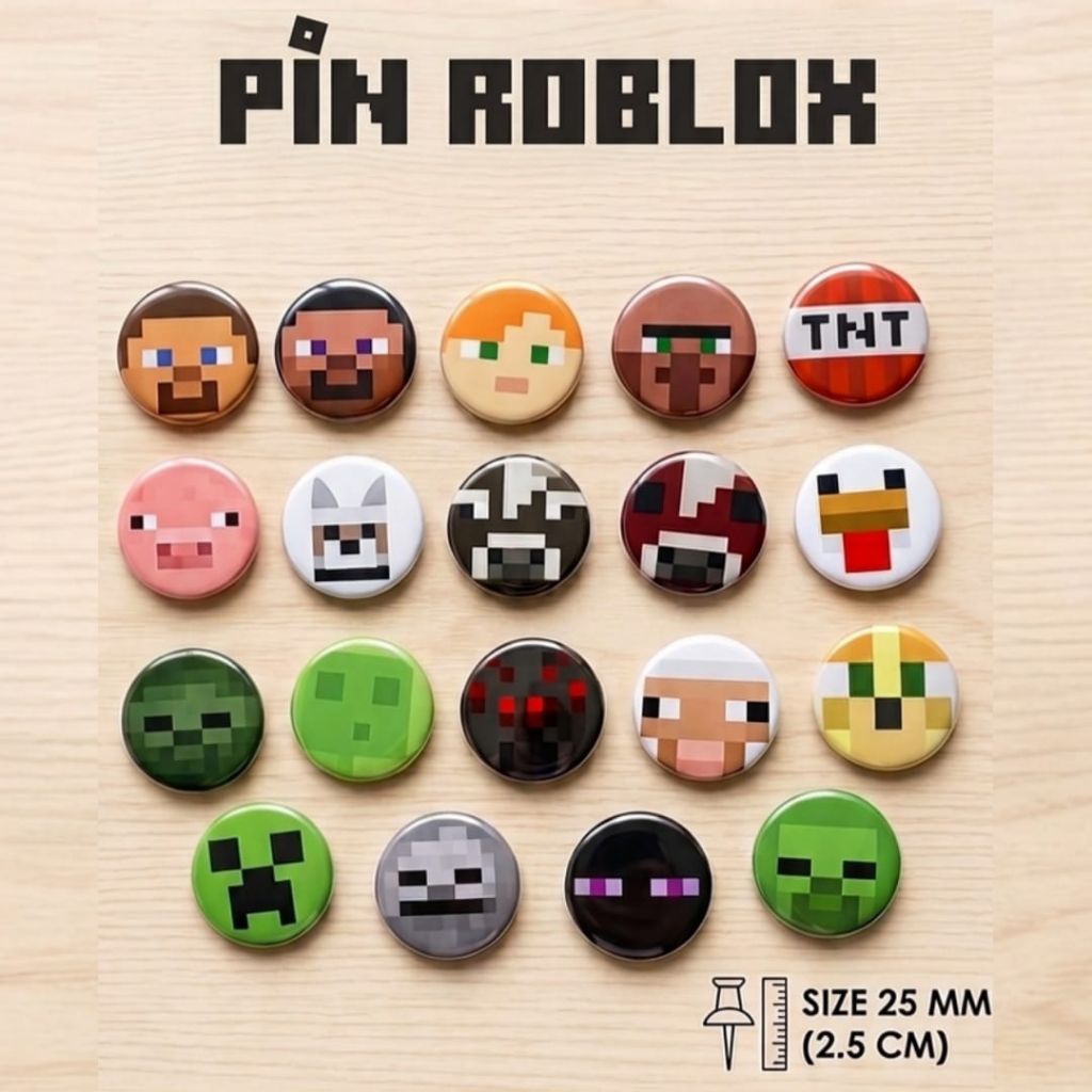Button bag Pin Aesthetic 25mm | Pin Chicken, Creeper, Enderman, Skeleton Minecraft Cue | Pin Aesthet