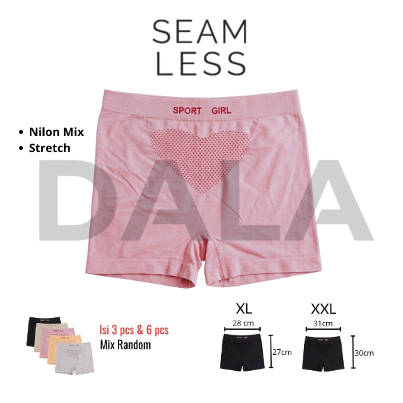 PIAOLI Celana Dalam Boxer Wanita PL552 Seamless Nilon Sport Mix Warna XL XXL Isi 3/6Pcs