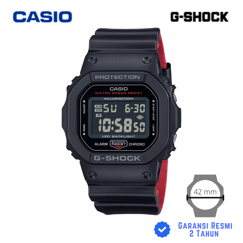 JAM TANGAN PRIA CASIO G-SHOCK DW-5600UHR-1 HITAM MERAH - GSHOCK DW 5600HR 1DR Digital Strap Karet