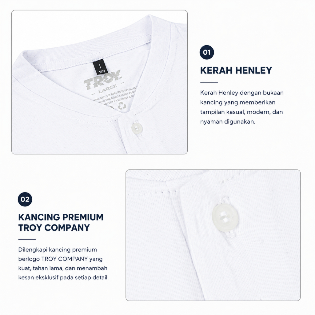 Troy Company Kaos Kerah Henley Lengan Pendek Putih - Yellow Box Tshirt Henley White KKD 2463