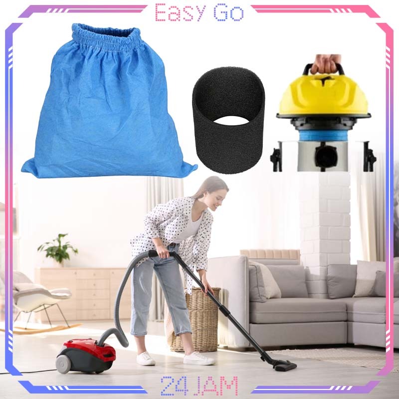 1set Filter Bag Vacuum Cleaner Basah Kering Kantong Filter Vacuum Cleaner Bahan Kain Biru Dan Busa H