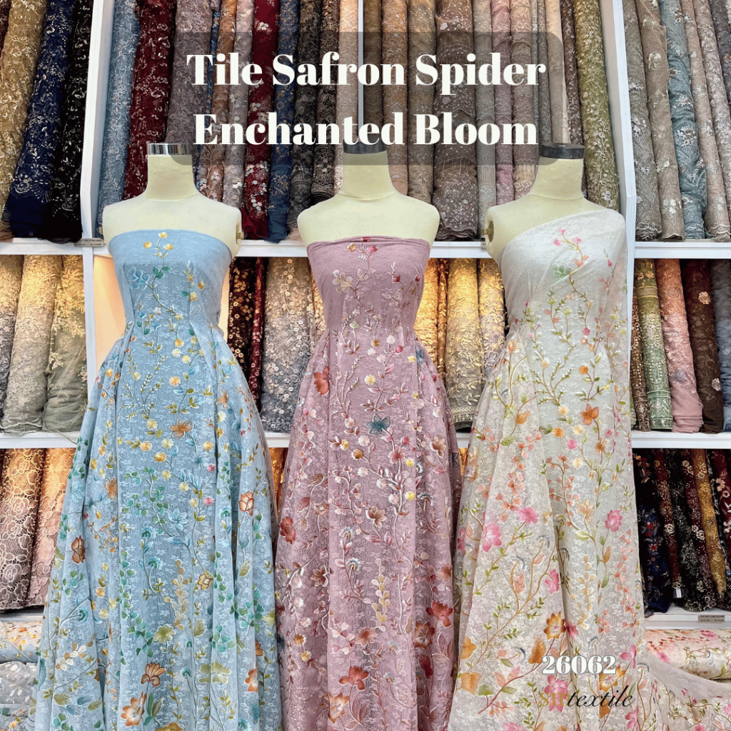 Tile SAFRON SPIDER BORDIR MULTICOLOR Enchanted Bloom 26062 | Kain Tulle Multi Warna Motif Bunga Ramb
