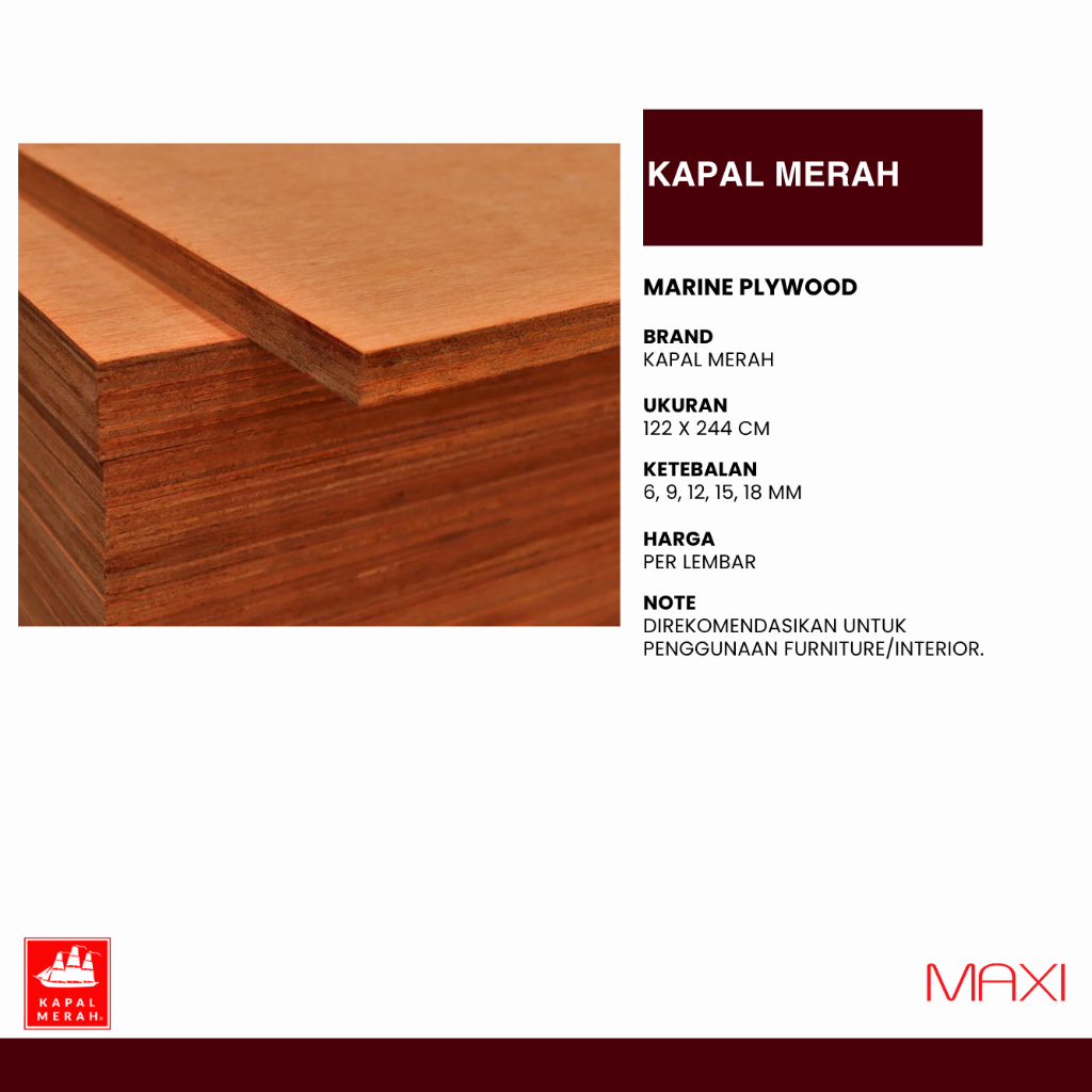 KAPAL MARINE | - Plywood Highend Series - 122 x 244cm - 6mm l 9mm l 12mm l15mm I 18mm | Kapal Merah