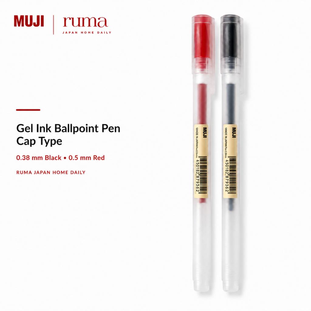 MUJI Gel Ink Ballpoint Pen Cap Type Pulpen Gel Tutup 0.38mm 0.5mm Made in Japan