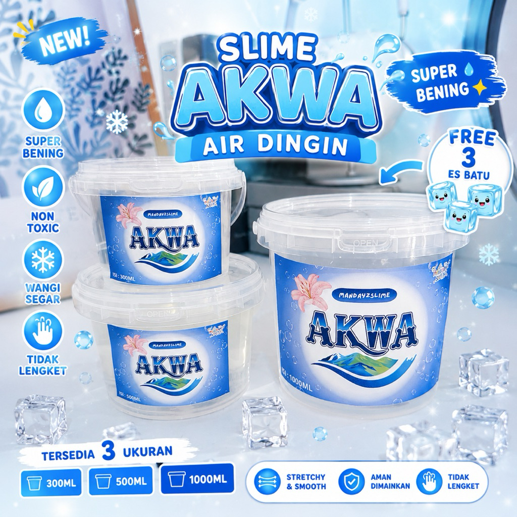 Slime Akwa Air Dingin By Mandayz Slime | Slim Air |  Clear Jelly Slime Super Bening | Es Batu Palsu 