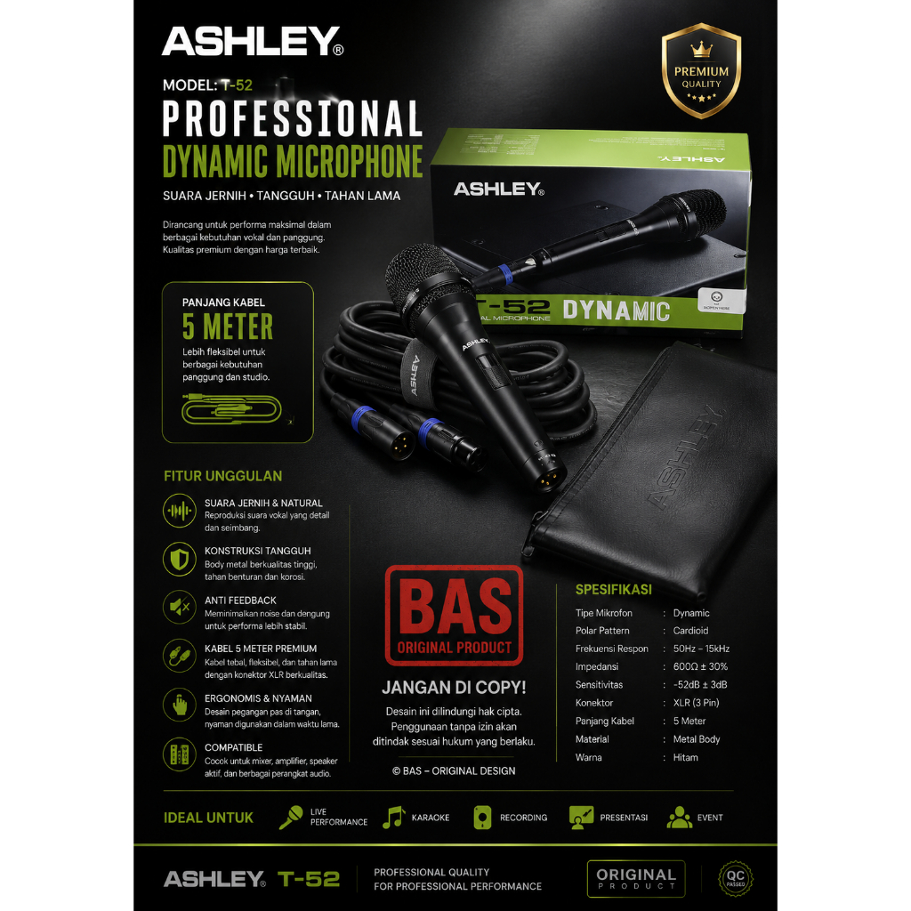 ASHLEY T-52 Professional Dynamic Microphone