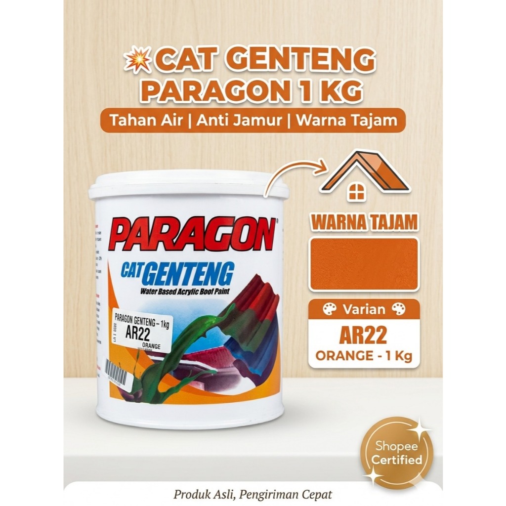 Paragon Cat Genteng 1 Kg - Cat Atap Anti Cuaca - Hasil Semi Kilap & Cepat Kering