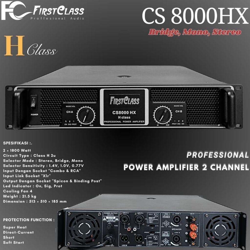 Power Amplifier First Class CS 8000HX 2X1800 WATT Clas H 2 Chanel Kualitas Bagus