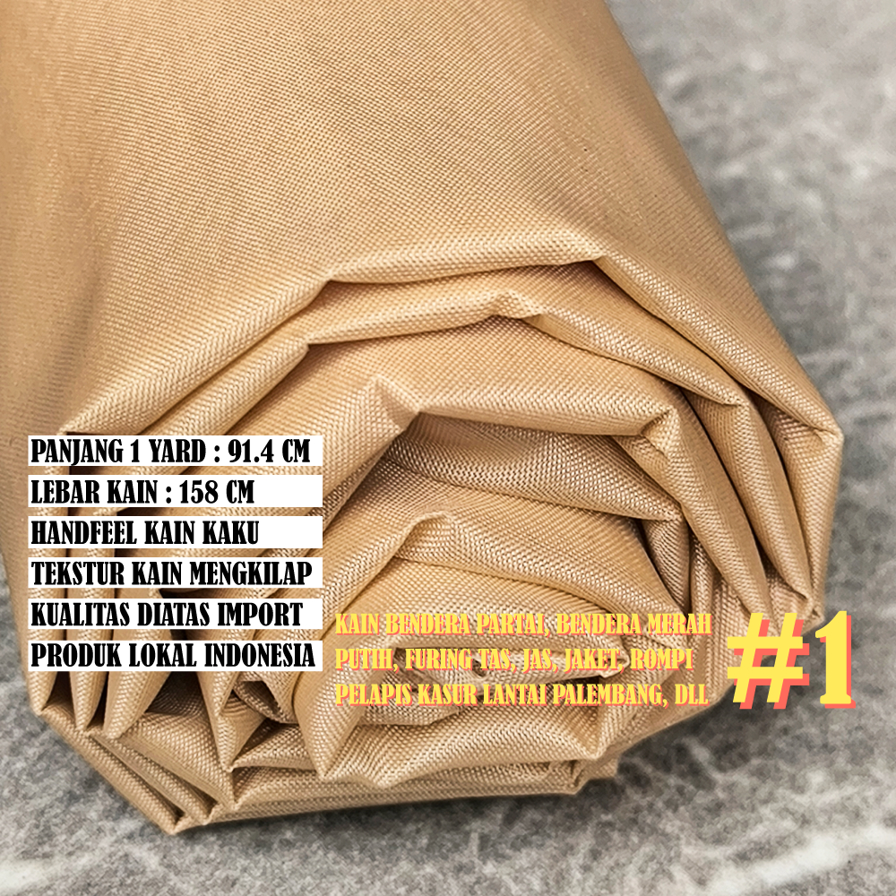 Grosir Kain Satin Tafeta Taffeta SUPERIOR (Cream Khaki) 1 Rol 50 100 Yard Bahan Furing Kantong Celan