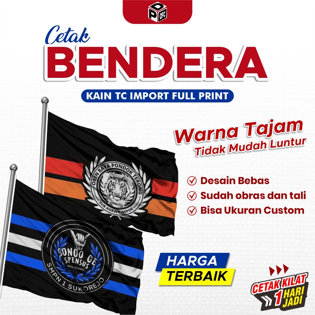 Cetak Bendera Kain TC Custom Berbagai Ukuran | Bendera Custom