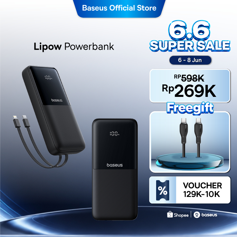 Baseus Power Bank Lipow 10000mAh & 20000mAh 22.5W Dual-Cable Type-C Lighting Digital Display