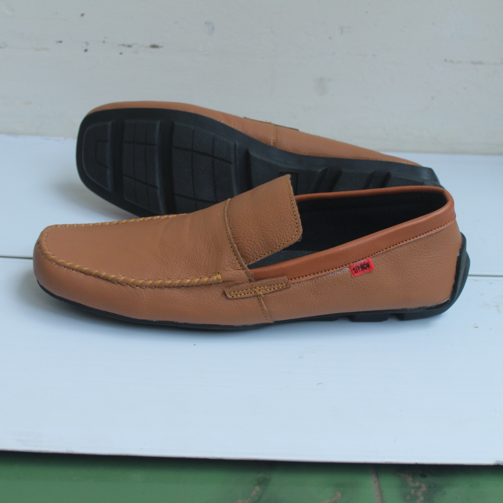COD - Sepatu Slop Pansus Pria GARIS Slip On Casual Cowok Kulit Asli Murah Semi Formal