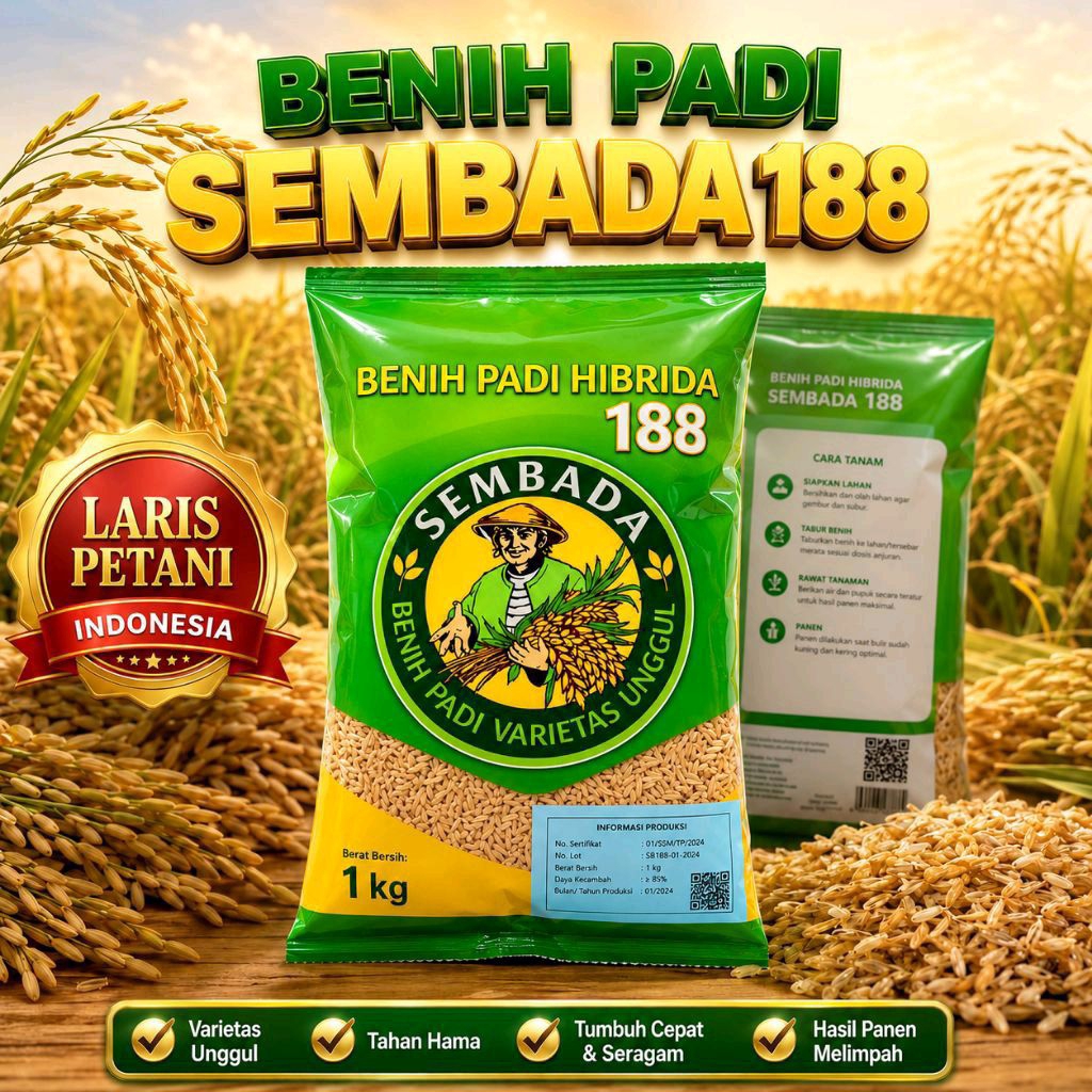 (1KG)BENIH BIBIT PADI HIBRIDA SEMBADA 188 ORIGINAL