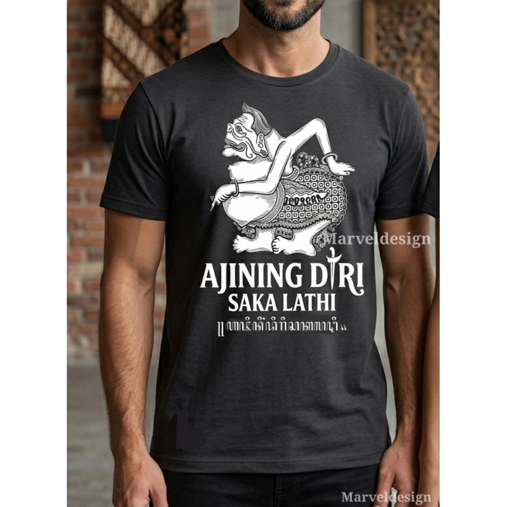 KAOS AJINING DIRI SAKA LATHI AKSARA JAWA KAOS PRIA WANITA  KAOS WAYANG SEMAR cotton combed 24s