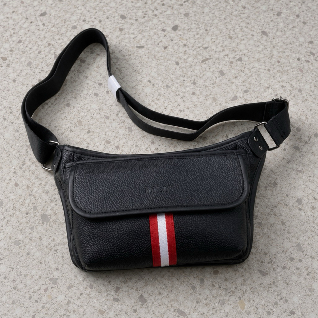 BALLY STRIPE SLING BAG PRIA TAS SELEMPANG KULIT PREMIUM 33X20CM KOMPARTEMEN UTAMA RESLETING TALI ADJ