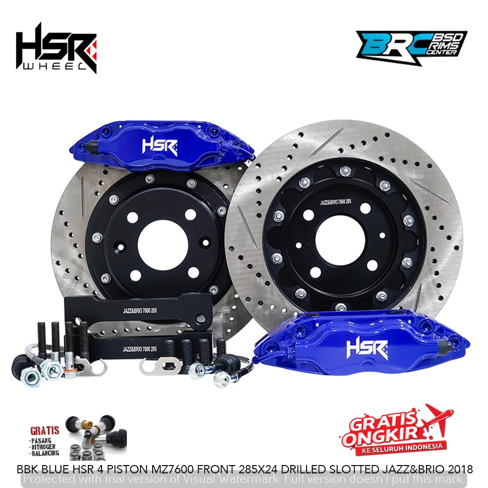 Jual bbk mobil brio jazz 4 piston BBK BLUE HSR 4 PISTON MZ7600 FRONT 285X24 DRILLED SLOTTED JAZZ&BRI