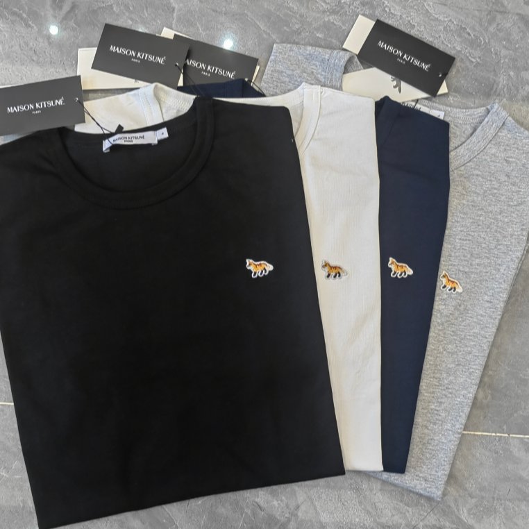 8805#Maison Kitsune Kaos Pendek Katun Murni Kepala Rubah Kecil Baru