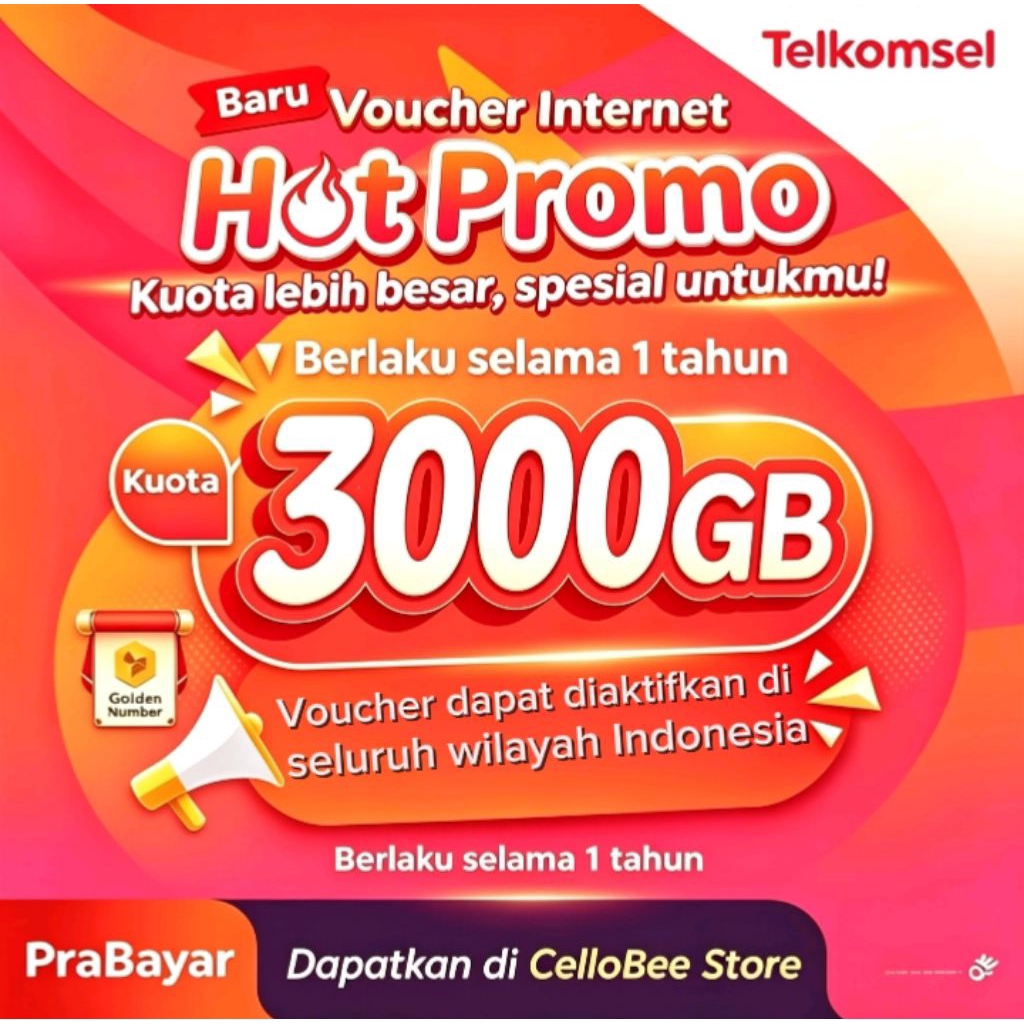 PROMO TERBATAS Kouta internet Telkomsel 3000 GB selama 1 thn bisa di gunakan di seluruh wilayah Indo
