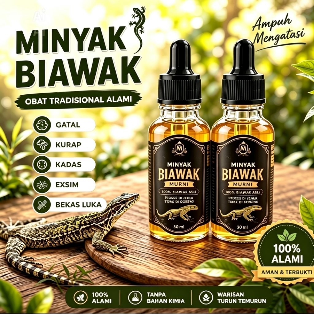 MINYAK BIAWAK ASLI 100% CAP MURNI/Obat Herbal Penyakit Kulit Koreng Panu Kadas Kurap Kutu Air Gatal 
