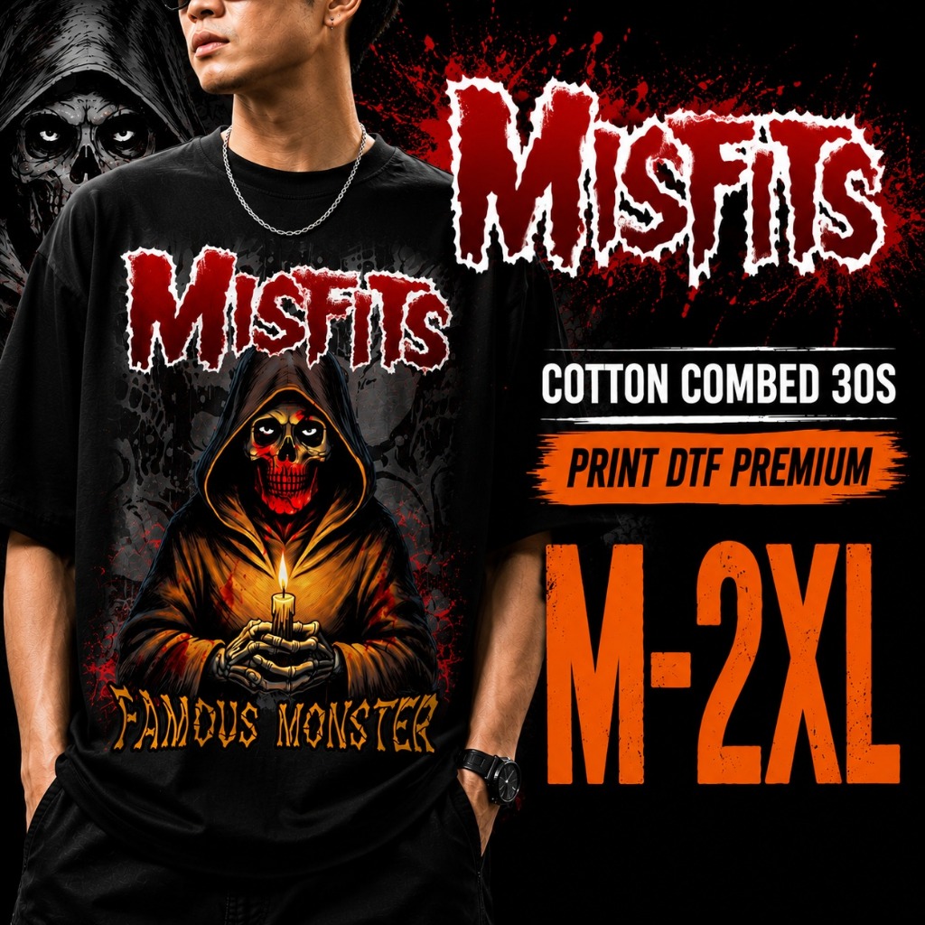 Kaos Oversize Streetwear Misfits Famous Monster Cotton Combed 30s Kaos Pria Wanita M-2XL
