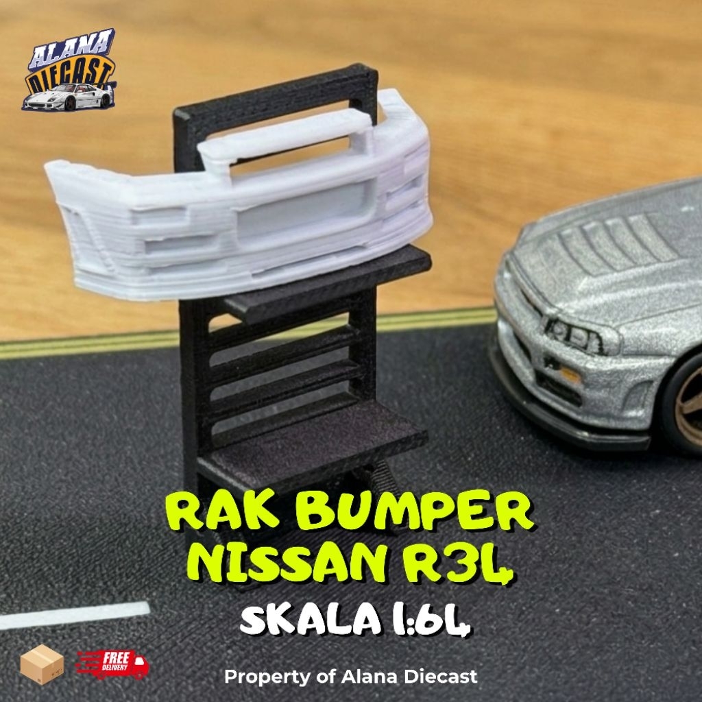 Aksesoris Diorama Rak Bumper Nissan Skyline GT-R R34 Skala 1:64 Bengkel Garasi Hot Wheels Tomica