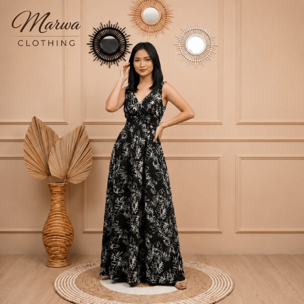 Sasmaya - Dress Cangklong Bali Lengan Pendek V Neck Premium Rayon Daster Adem Motif Kekinian Hitam 2
