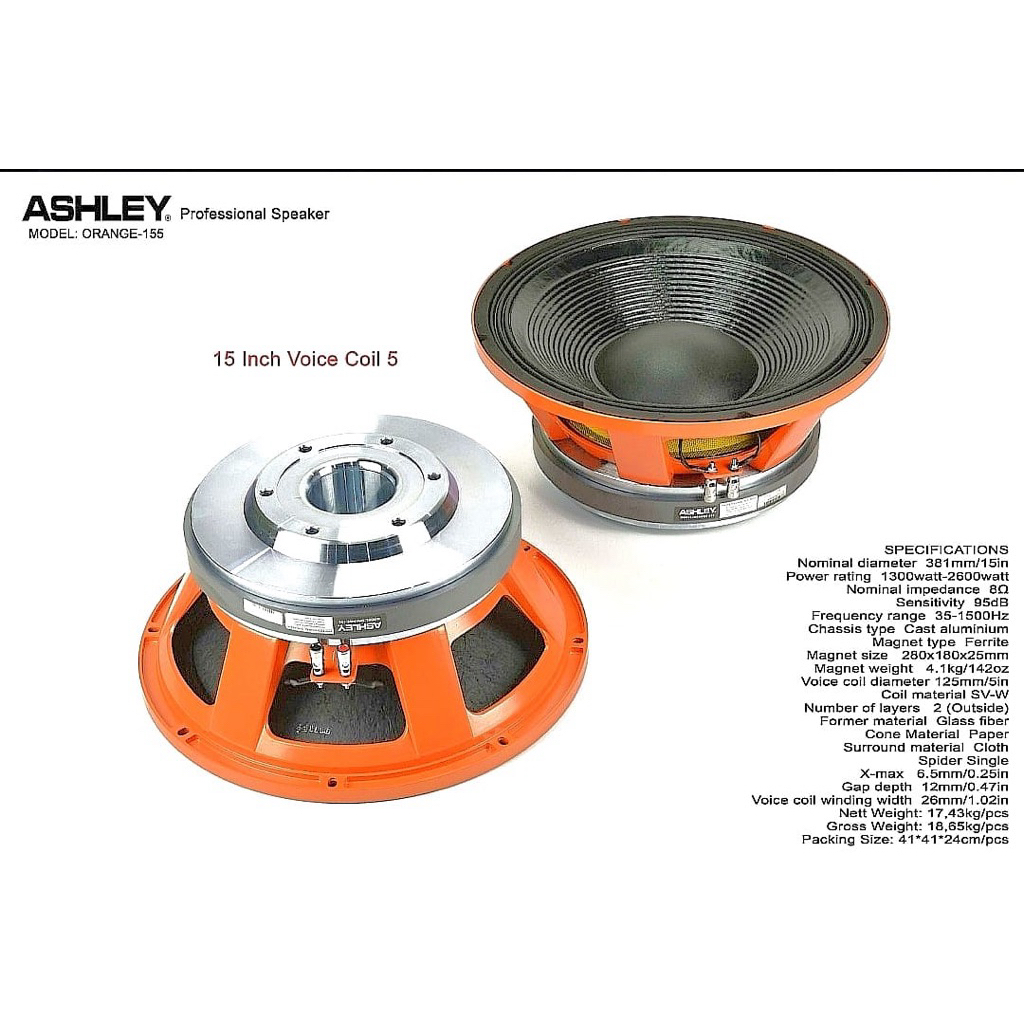 Speaker ashley 15 inch orange 155 orange155 coil 5” 15in 15” original