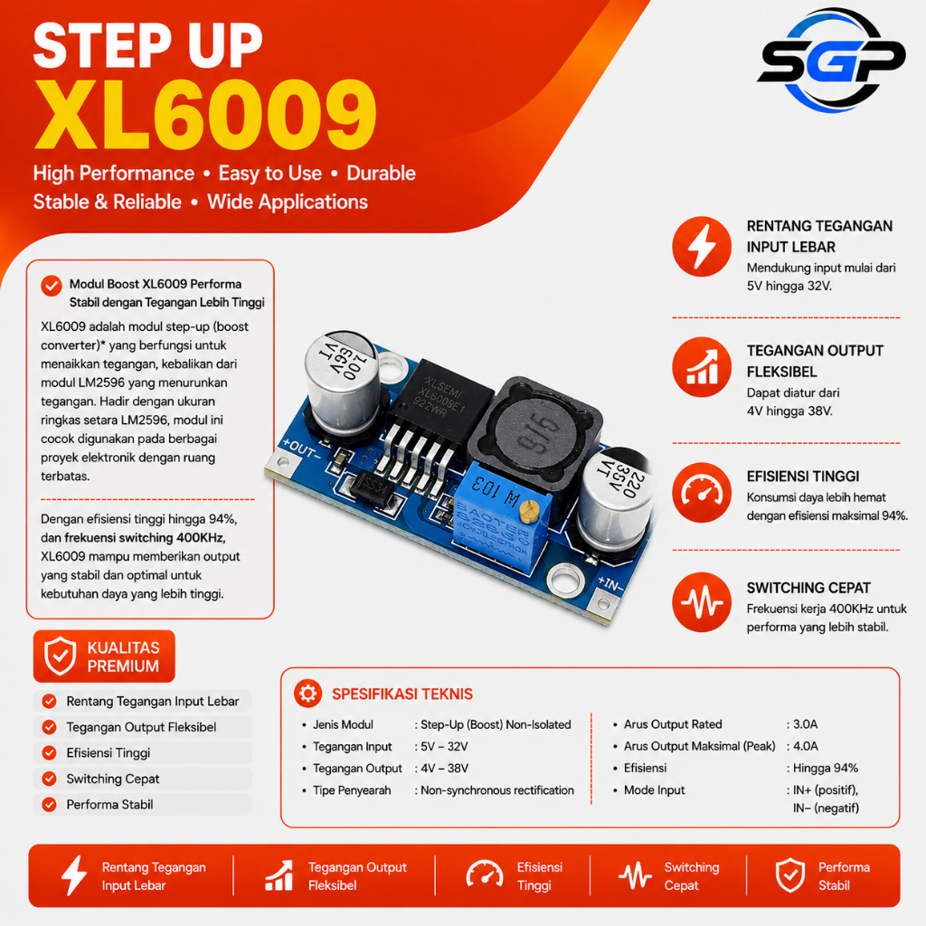 XL6009 DC-DC Step Up Boost Converter 4A Booster Module Modul Step Up XL6009 Modul Penaik Tegangan XL