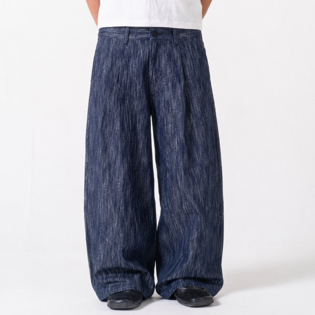 Blue Textured Wide Leg Denim Pants – 606 Garb – Celana Jeans Pria Baggy