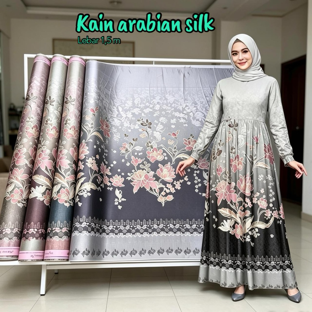 kain arabian sutra silk motif menawan lembut mewah bahan gamis sarimbit