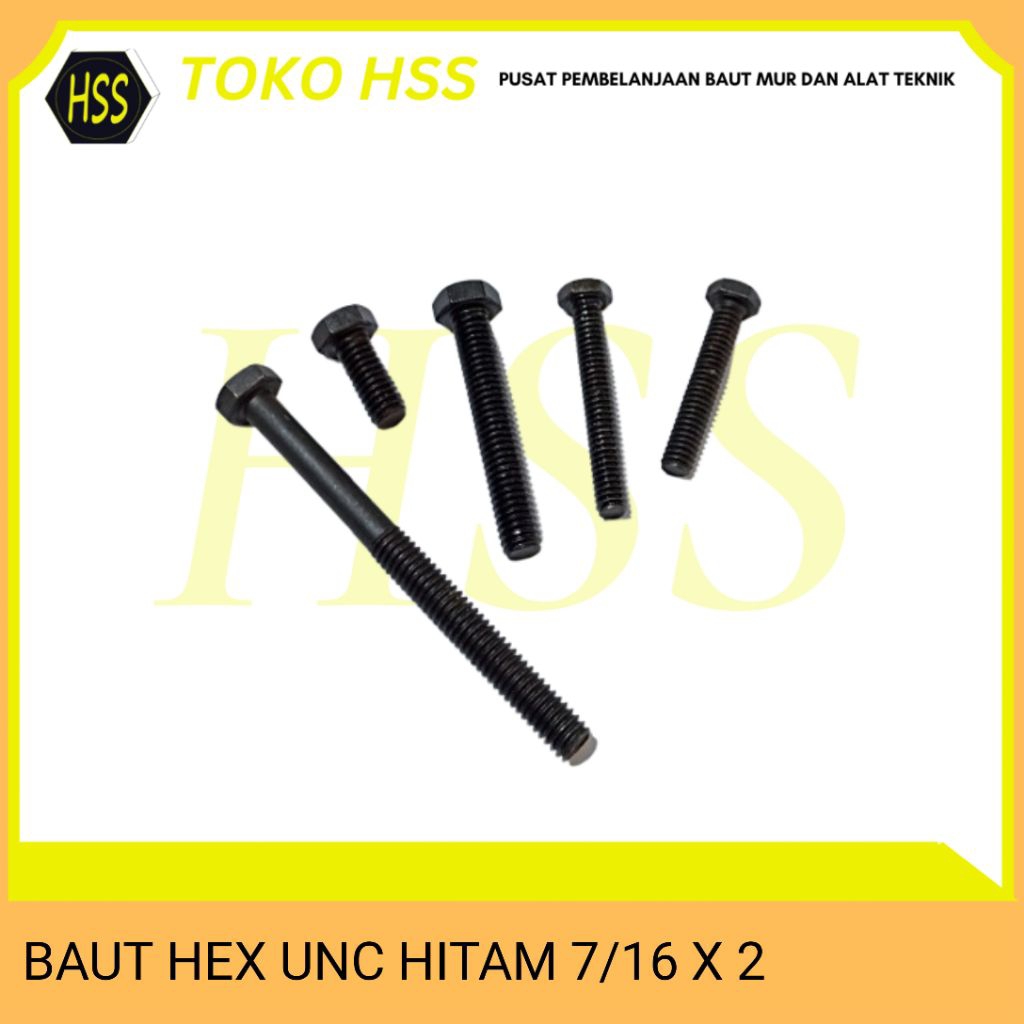 BAUT MUR HEX UNC HITAM 7/16 X 2 KUNCI 16/17