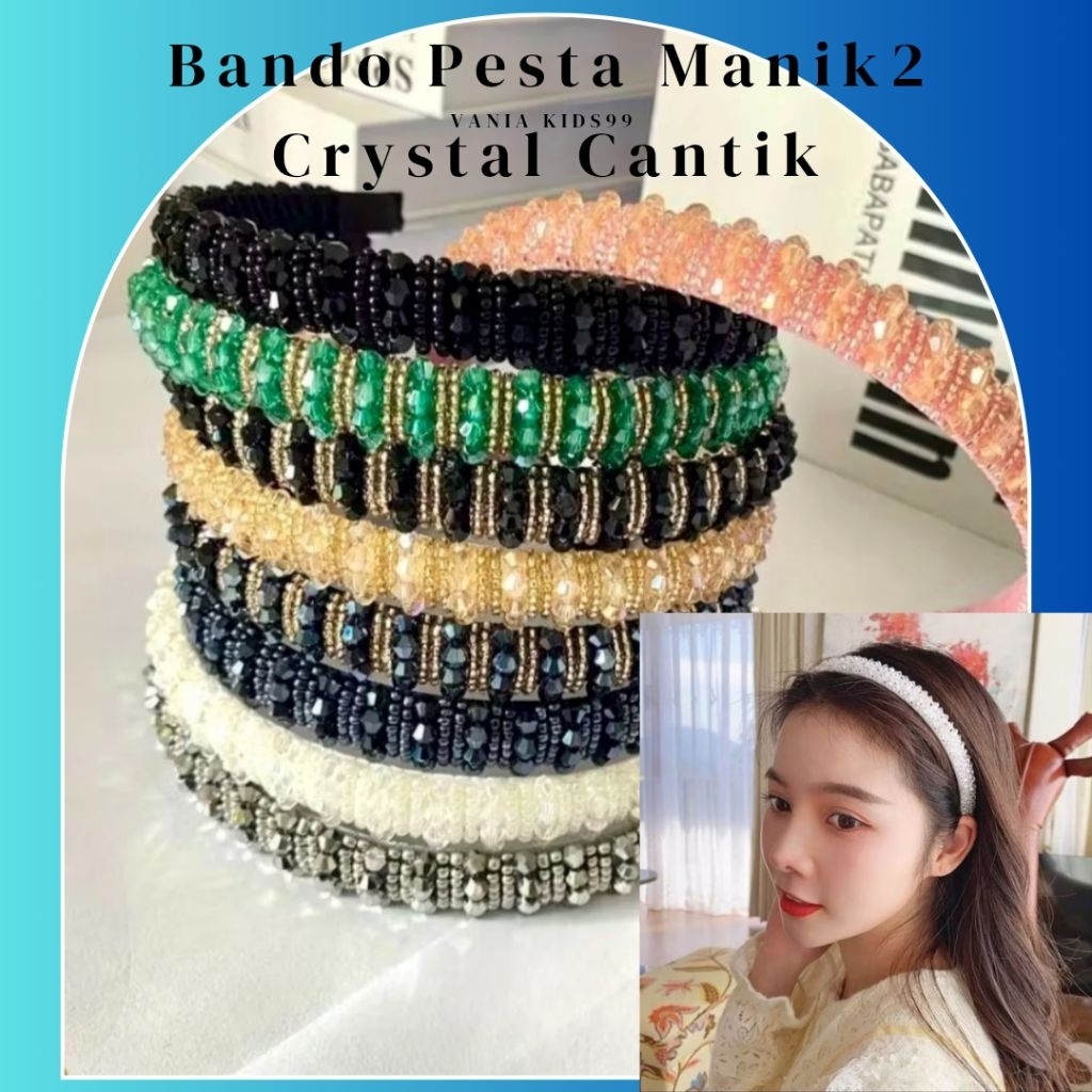 Vania Kids99 Bando Wanita Manik Kristal Sintetis Aksesoris Rambut Korea