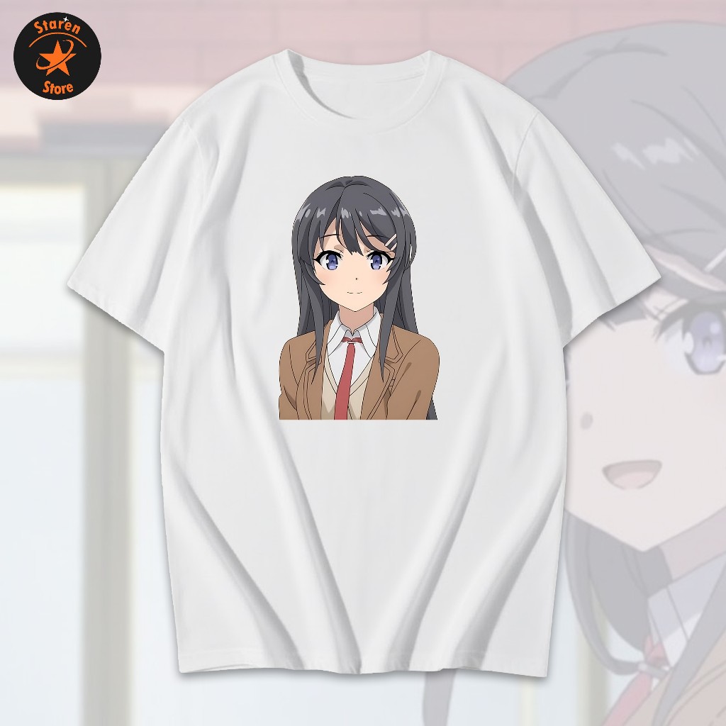 Kaos Anime Seishun Buta Yarou Mai Sakurajima Unisex Bahan Cotton Combed Premium Nyaman