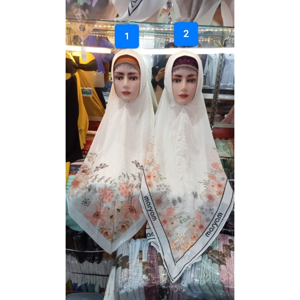 Hijab/kerudung Khimar Printing Putih Tulang