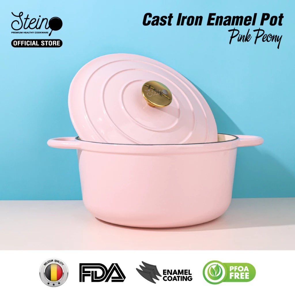 CAST IRON STEIN ENAMEL POTS 24CM PINK PEONY