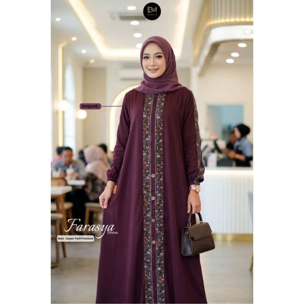 Baju Muslim FARASYA DRESS ORI By DINDA MULIA Gamis Wanita Dewasa Dengan Bahan Rayon Twill Premium