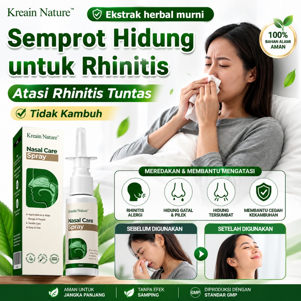 Kreain Nature Nasal Spray Semprotan Hidung – Atasi Hidung Tersumbat, Bersin & Pilek Alergi Herbal Sa