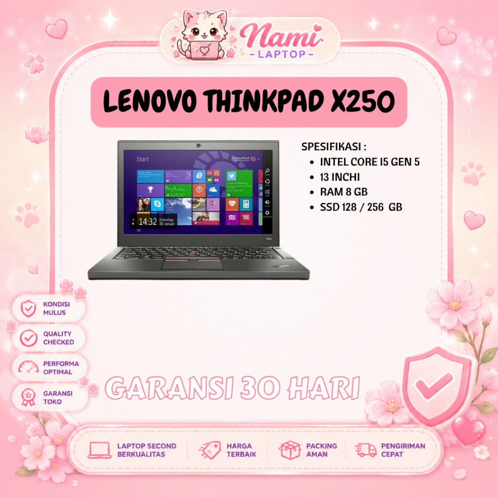 LAPTOP BEKAS THINKPAD X250 / X260 / X270 I5/I7 RAM 8GB/16GB SSD 128GB/256GB | GARANSI