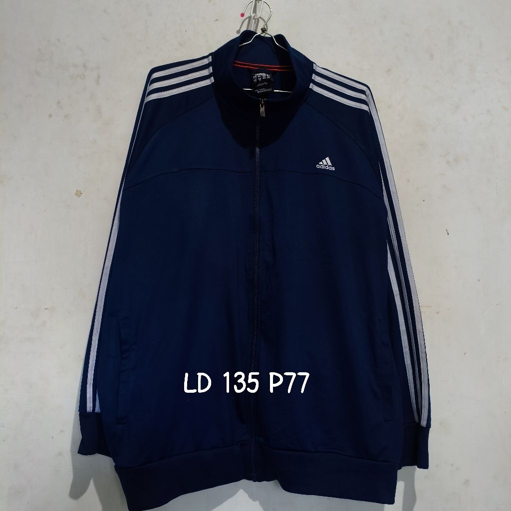 tracktop adidas essentials navy strip putih