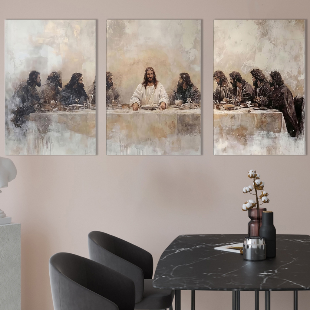 3 buah Lukisan Seni Yesus Hiasan Dinding Ruang Tamu Mural Hiasan Dinding Al Quran dalam Bahasa Arab 