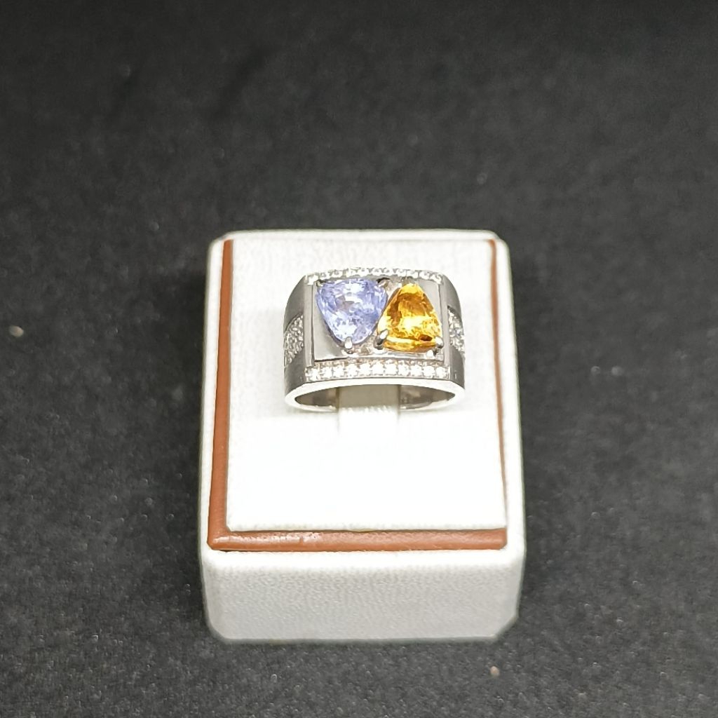 Cincin Pria Perak Model Batu Permata Saphire & Citrine