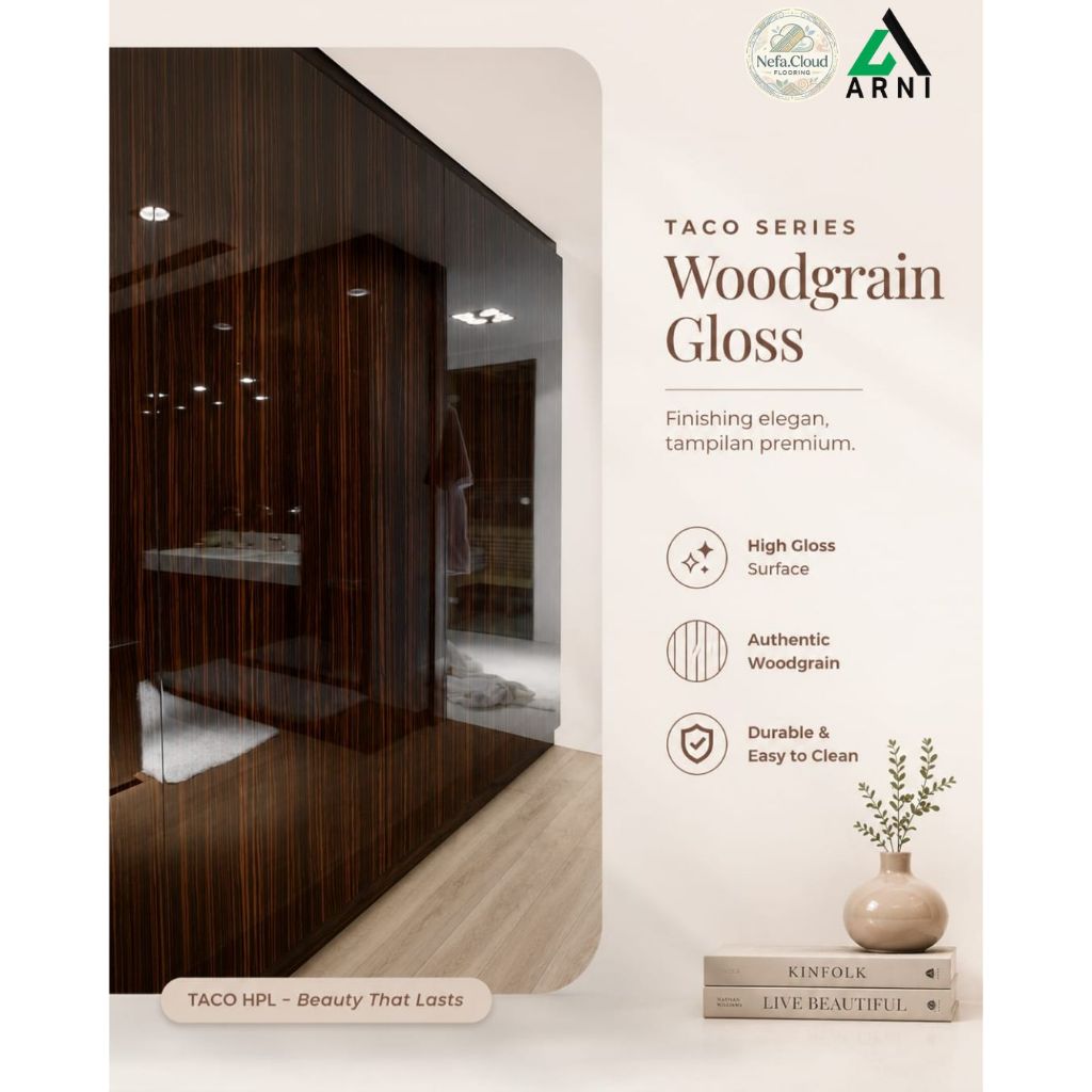 HPL Taco Eco Woodgrain Series Gloss / HPL Mengkilap Motif Serat Kayu Kode G