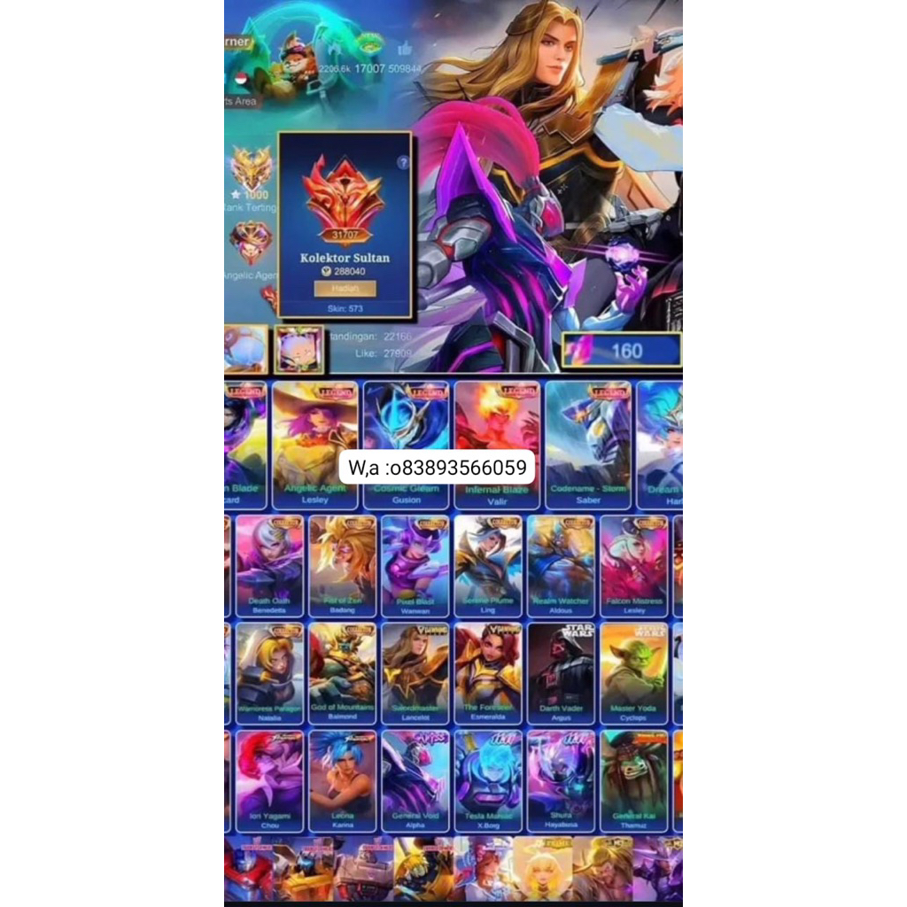jual akun ml sultan terbaru