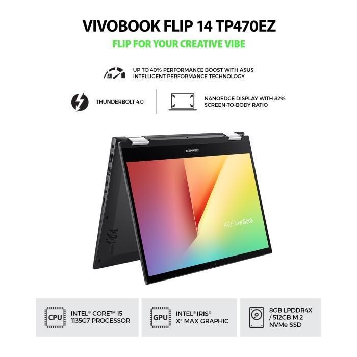 ASUS Vivobook Flip TP470EZ i5 1135G7 8GB 512GB W11 OHS Garansi Resmi