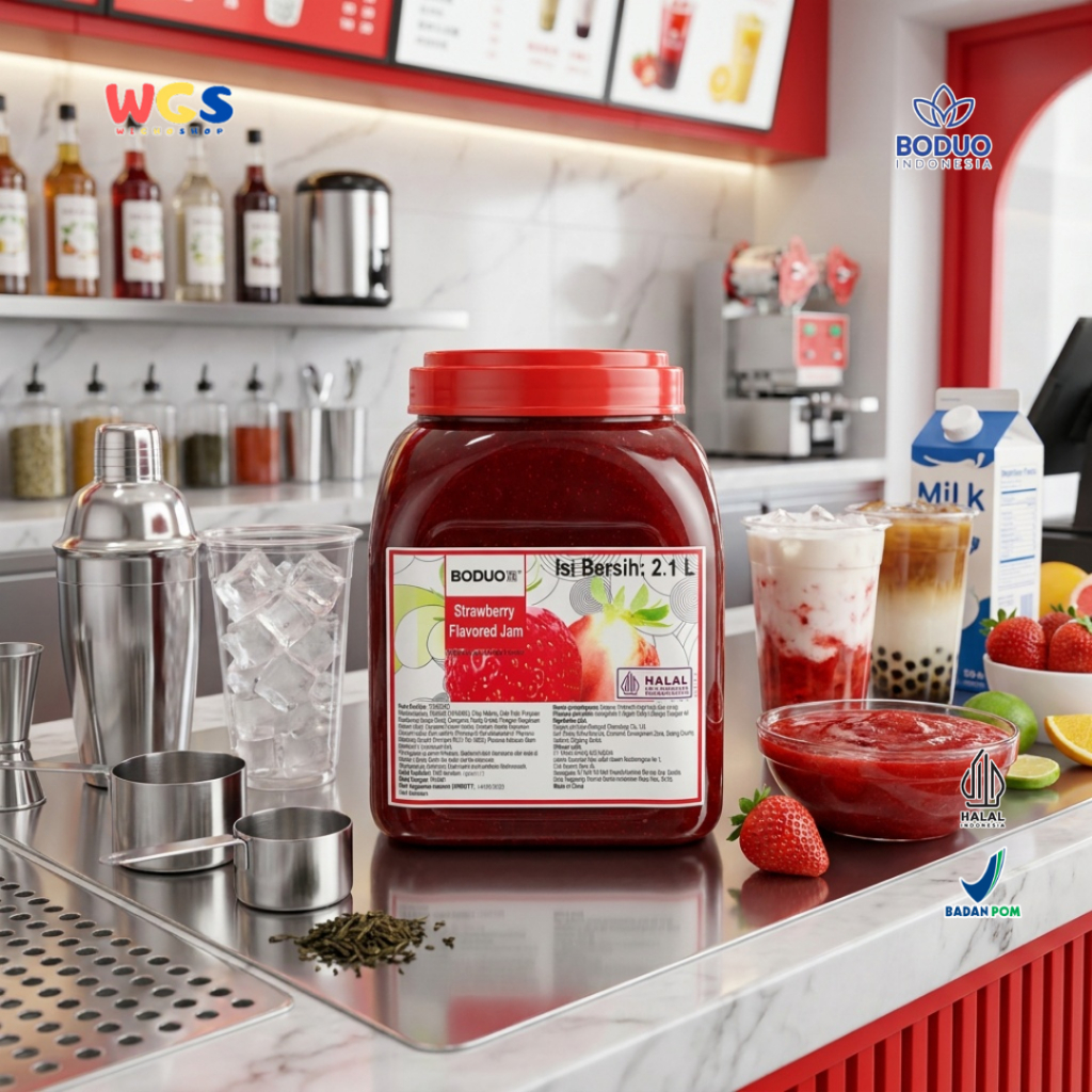 My_Genz Boduo Strawberry Flavored Jam 2.1L - Selai Strawberry Puree Jam Topping Minuman Dessert Roti